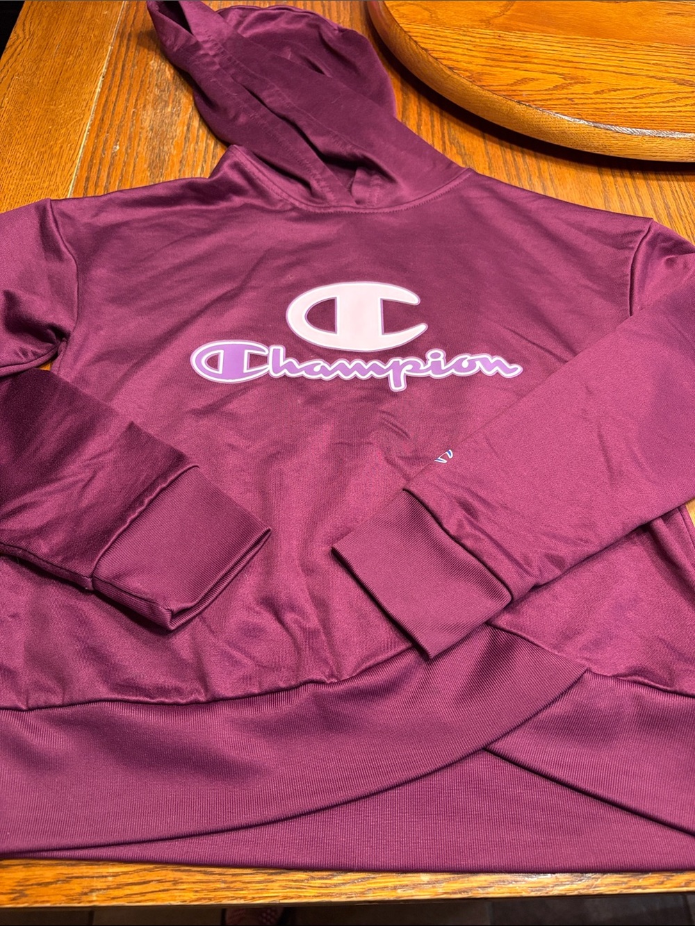 Champion Hooded Pullover in Plum with White Logo